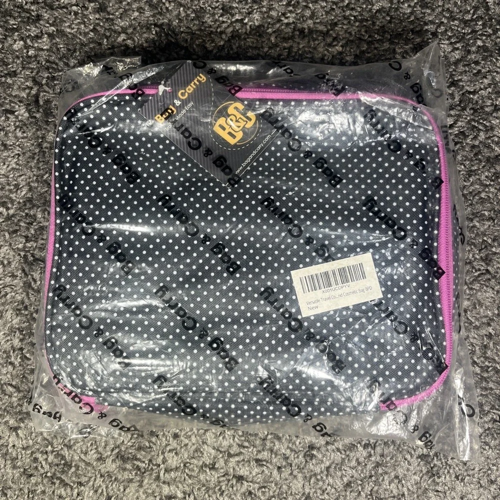 Bag And Carry Hanging Travel Cosmetic Bag Black White Polls Dots Pink‎ Zipper